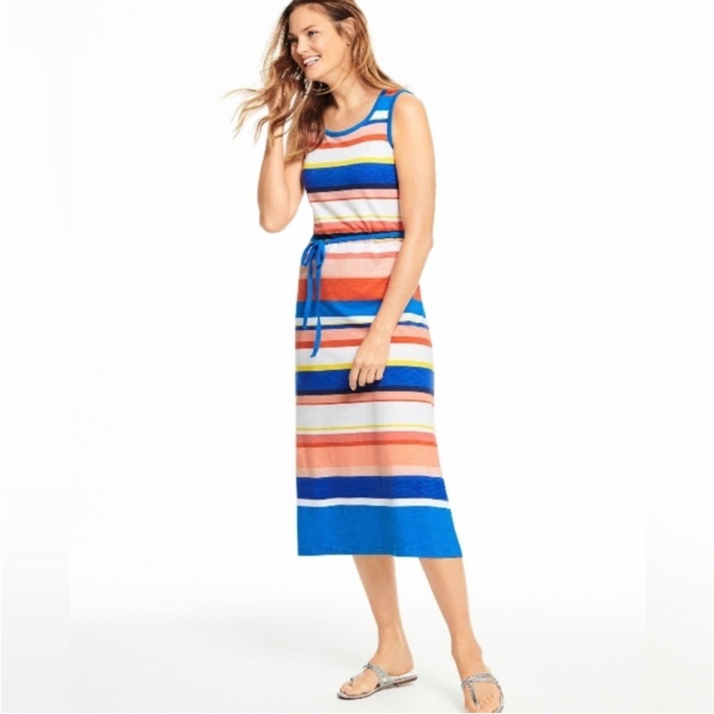 T for Talbots Belted Striped Sleeveless Dress LP NWT